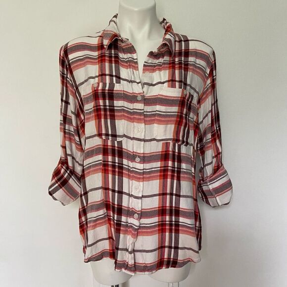 Sanctuary 100% Rayon Button Down Plaid - Picture 1 of 10